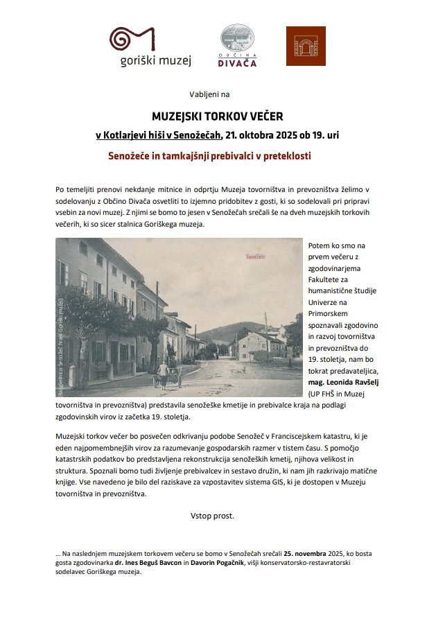 Muzejski torkov večer: Senožeče in tamkajšnji prebivalci v preteklosti